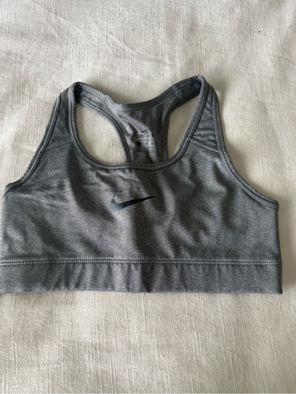 Nike Gray Racerback Sports Bra with Black Swoosh